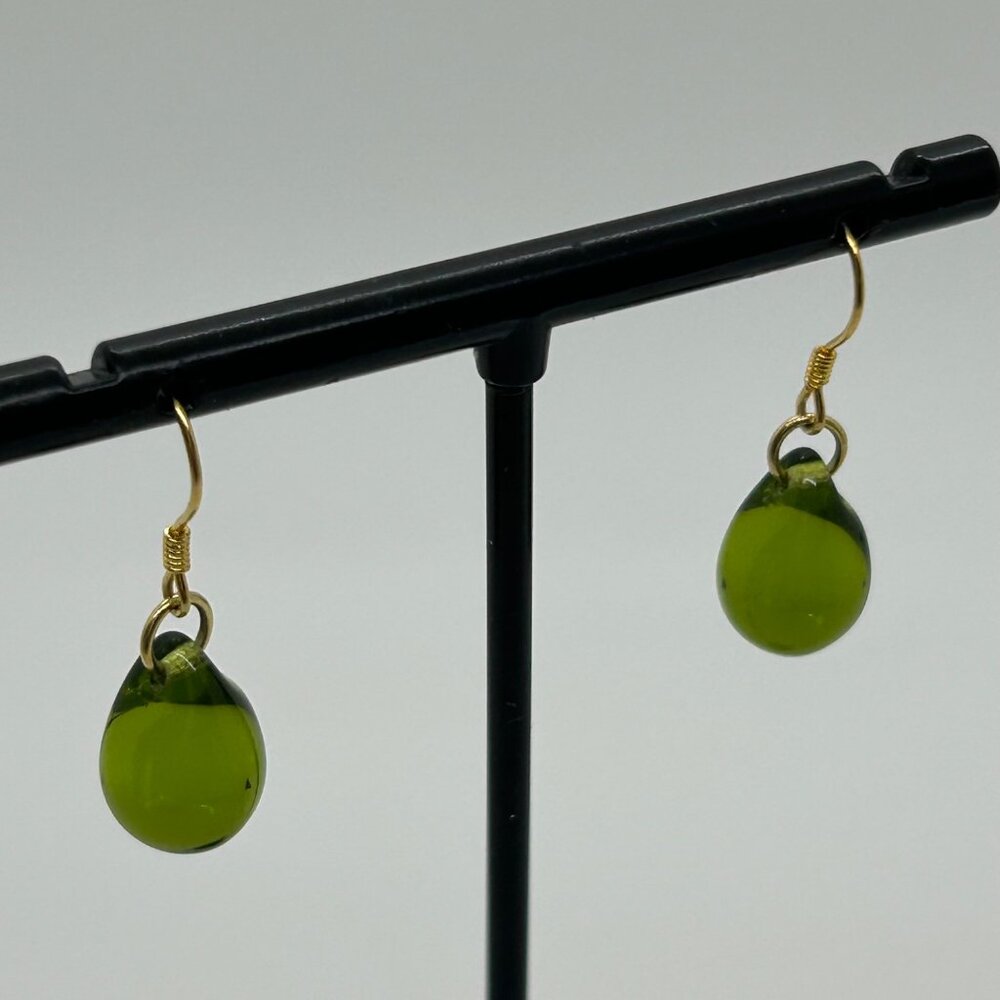 Handmade Green Teardrop Glass Earrings With Sterling Silver Wire Hooks For Women - Picture 14 of 15